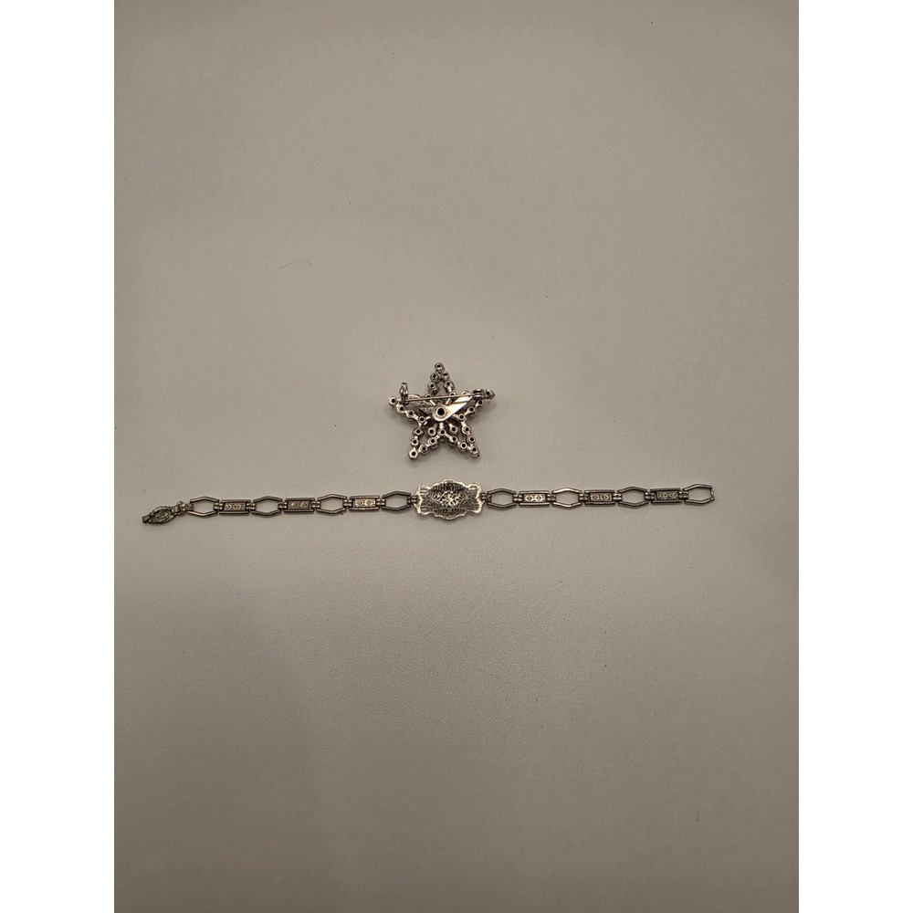 Vintage Order of the Eastern Star OES Rhinestone Star Brooch & Filigree Bracelet - Picture 6 of 7